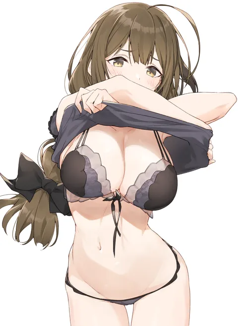 Wearing black lingerie underneath