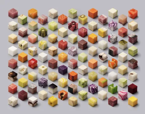 Different Type Of Food Perfectly Cut.