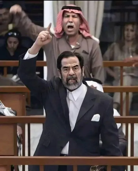 Saddam Hussein and his half-brother at their trial, 2004-2005.