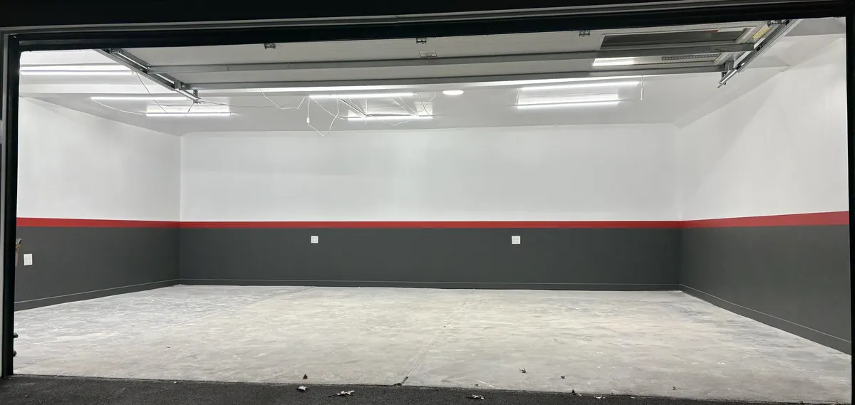 Garage Renovation White Gray Red Stripe