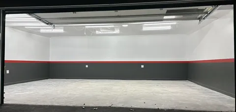 Garage Renovation White Gray Red Stripe