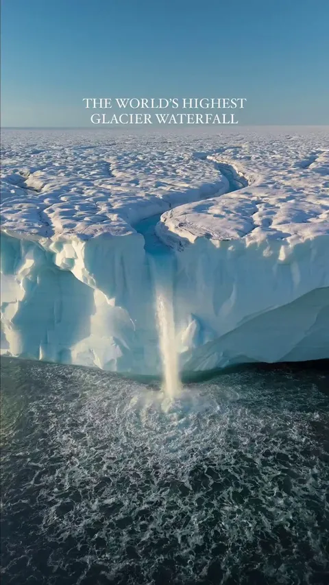 Glacial waterfall in Antarctica.