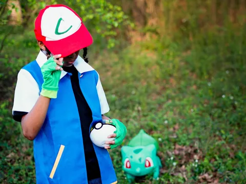 Did a photoshoot with my son for his birthday! Made the Bulbasaur myself.