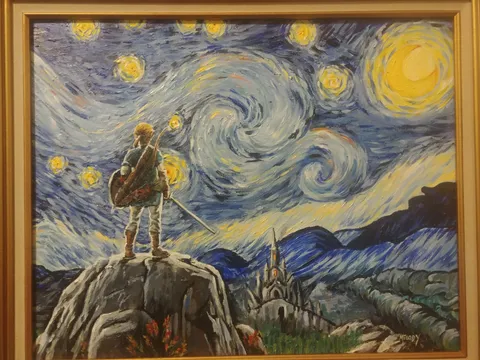Starry night, breath of the wild. My mom painted me this for my birthday.