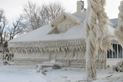 My neighbor's house encased in ice after the recent blizzard in Ohio (on shore of Lake Erie)