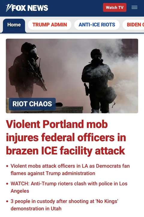 Millions of peaceful protesters, assassinations of Democratic politicians, cars running over protesters, and this is the front page of Fox. JFC.