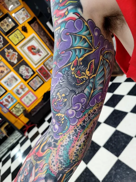 Vampire sleeve by Ryan at Lucky Mountain Tattoo (Erwin TN)