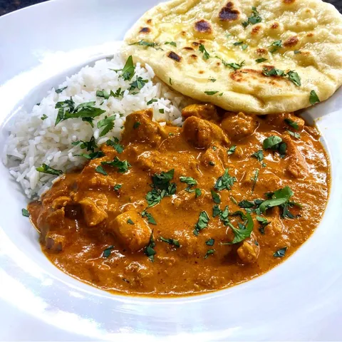 Homemade Chicken Tikka Masala, Basmati Rice, and Naan Bread