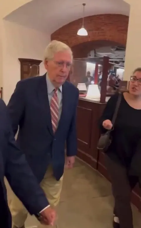 83 year old Republican Senator Mitch McConnell just tripped and fell while being asked about ICE