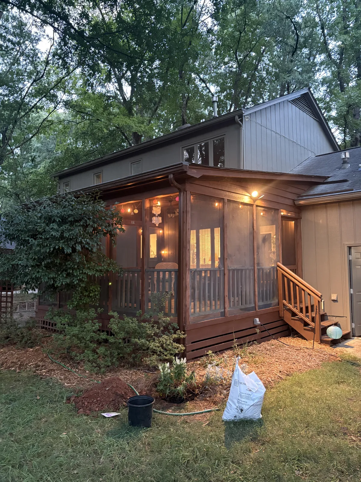 My cozy back porch after a day of doing some garden work