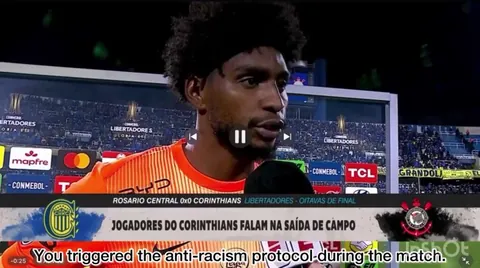 Corinthians’ goalkeeper, Hugo, on triggering anti-racism/Vini Jr protocol in Argentina, for Libertadores.