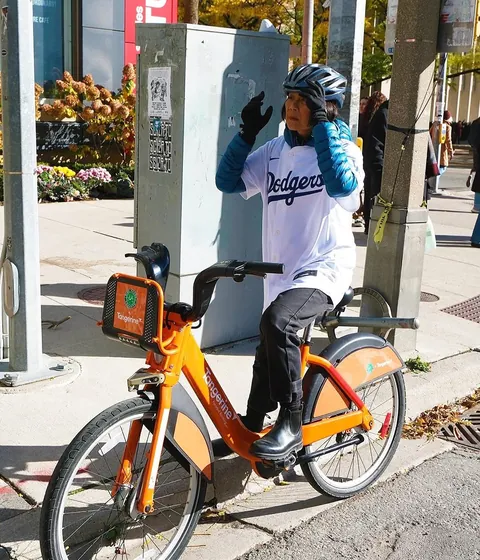 Toronto’s mayor Olivia Chow wearing a Dodgers jersey after losing a bet with LA’s mayor. [non-OC]