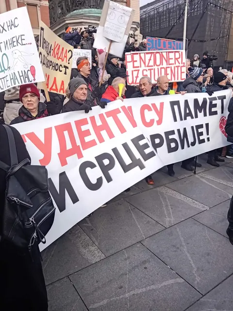 Pensioners gathered this morning in Belgrade to express support for students, with slogans such as "Granny has woken up"; "The boomers are with you"; and many other quirky lines