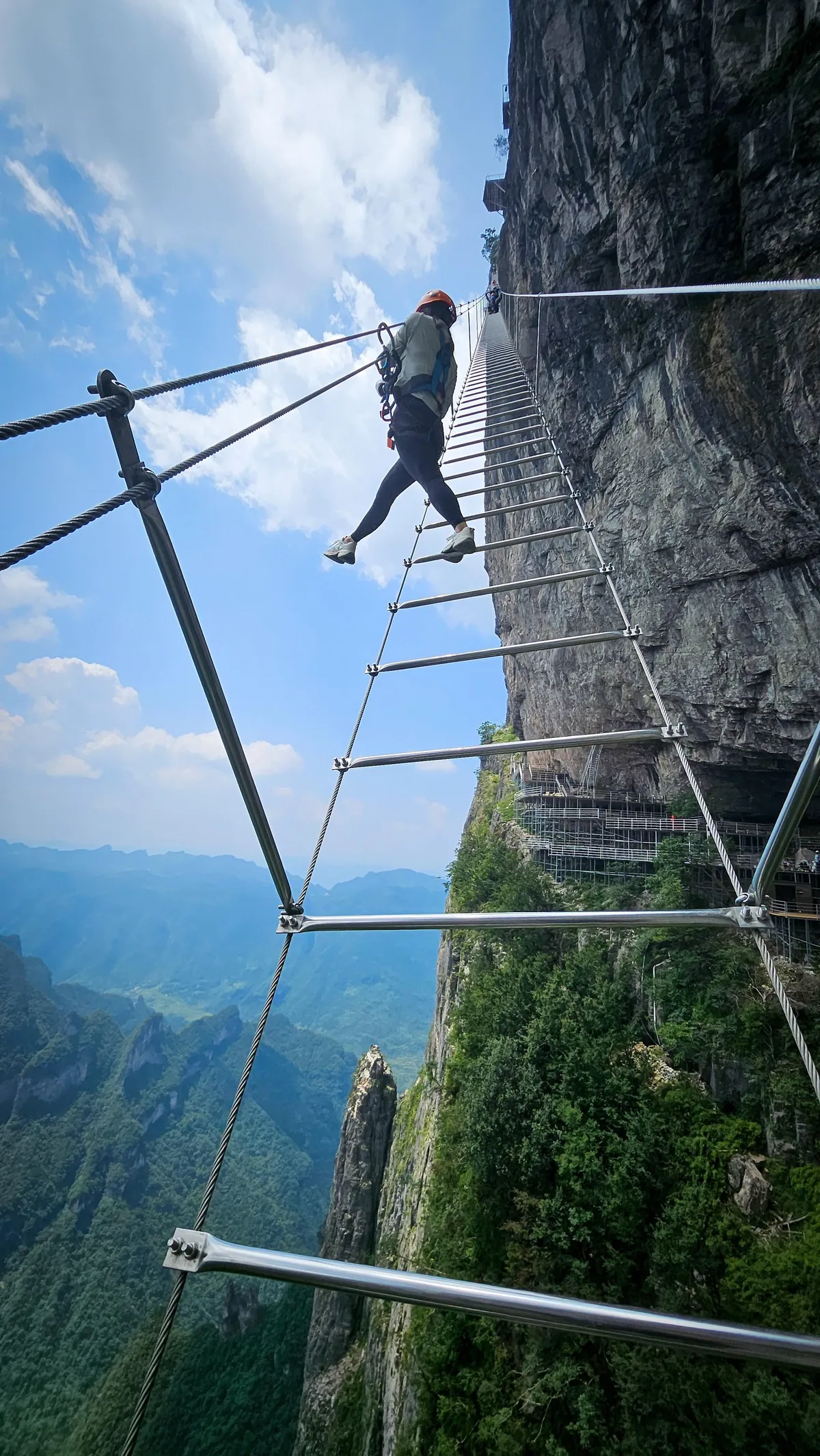 1480 meters big wall Via Ferrata and 168 meters sky ladder climbing challenge in Qixing moutain, Zhangjiajie, China during a solo travel