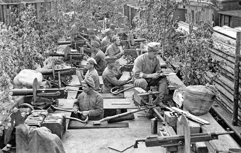 Soldiers of Czech legion on armoured train during Russian civil war (1918)
