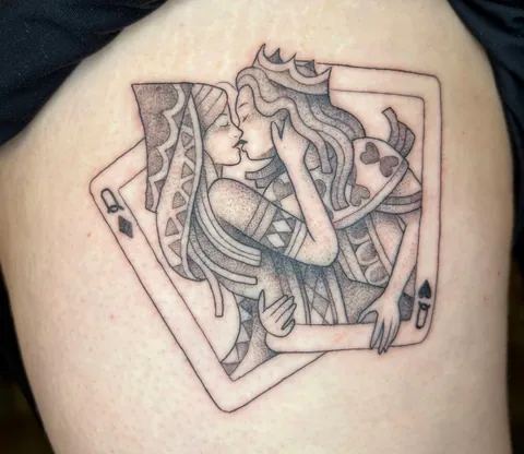 A pair of queens by Claudia at Love You Tattoo in Boulder, CO.