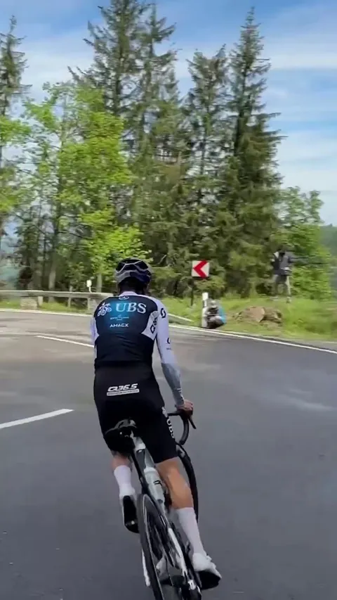 Tom Pidcock drifting on a road bike
