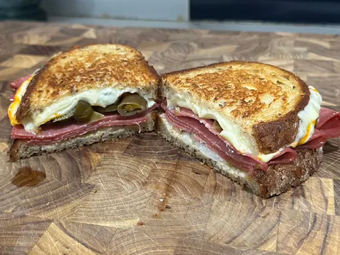 [homemade]salami, muenster, giardiniera and dijon on rye
