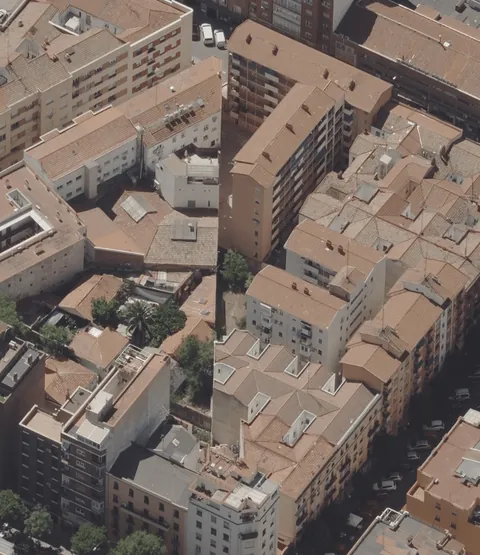 A glitchy city block in Madrid