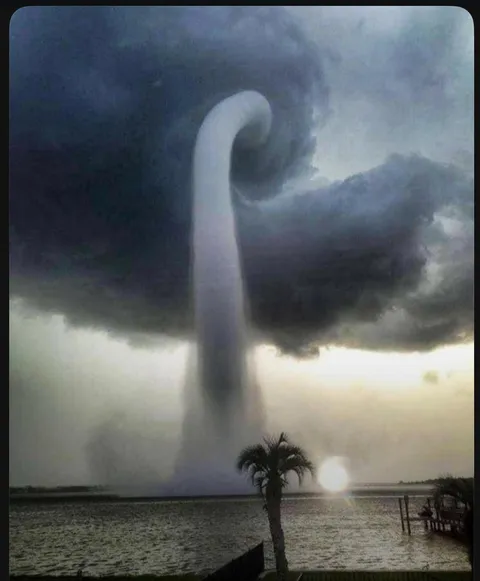 A woman in her backyard takes this photo of a waterspout in Tampa, Florida