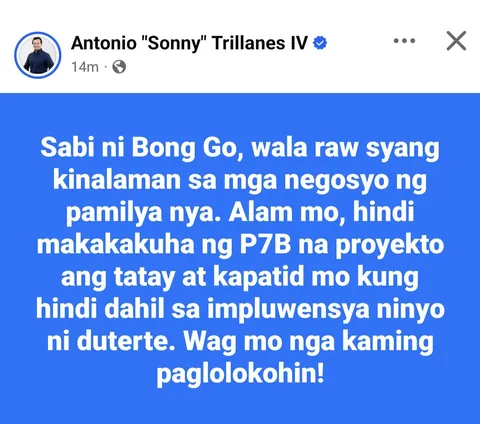 Wag mo kami Lokohin: Trillanes Binanatan si Bong Go - Hindi makakakuha ng 7 BILLION pesos Projects ang pamilya nya kundi dahil sa kanya