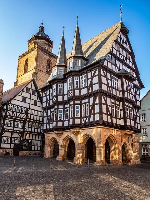 The half-timbered town hall of Alsfeld, Germany. It was built between 1512 and 1516.