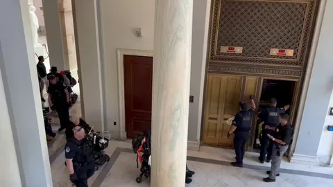 Brave DC police saved the day, boldly cuffing a terrifying gang of disabled Medicaid protesters in wheelchairs at the Russell Senate Office Building. Crisis averted!🙄