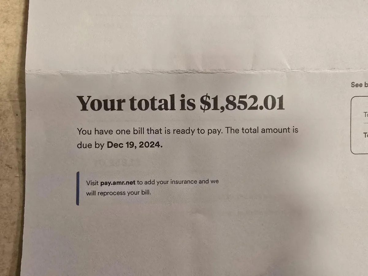 Price of a 5 minute ambulance ride to the hospital 