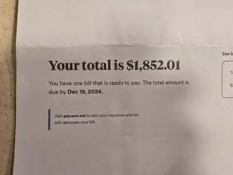 Price of a 5 minute ambulance ride to the hospital 