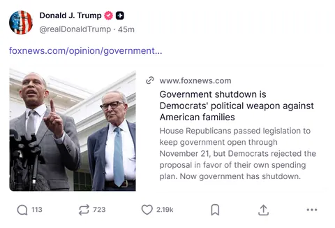 I'm sorry, who said this shutdown would only be bad for the Democrats, again? Who said it would be a great thing?