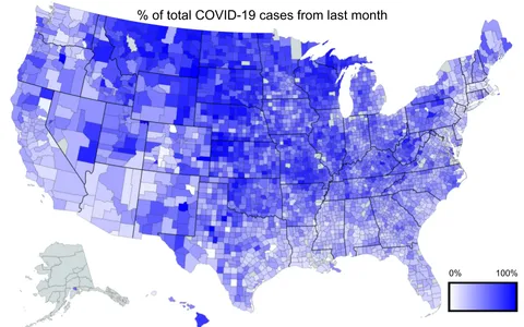 [OC] Percentage of total COVID-19 cases that are from the past month
