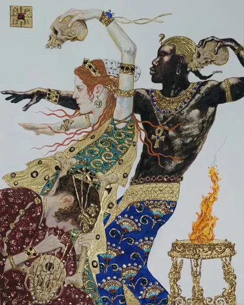 Danse Macabre, Bahman Pezeshkzad, acrylics on canvas, 2023
