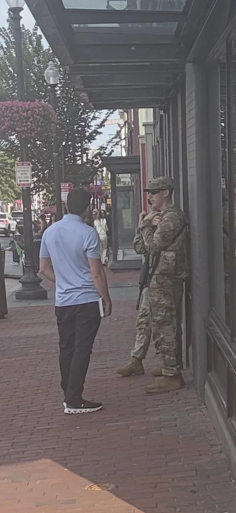 [OC] young man in Georgetown, DC yesterday asks a national guardsman why he doesn’t go home