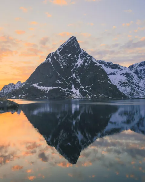 I can't believe I was the only one taking photos of these amazing reflections on that evening. Spring in Reine, Lofoten Islands, Norway. [OC][1676 × 2094]