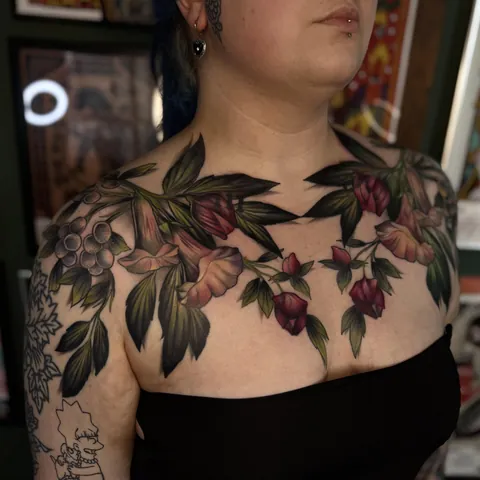 Floral Framing Chest Piece by Alex Lawson (Birmingham, UK)