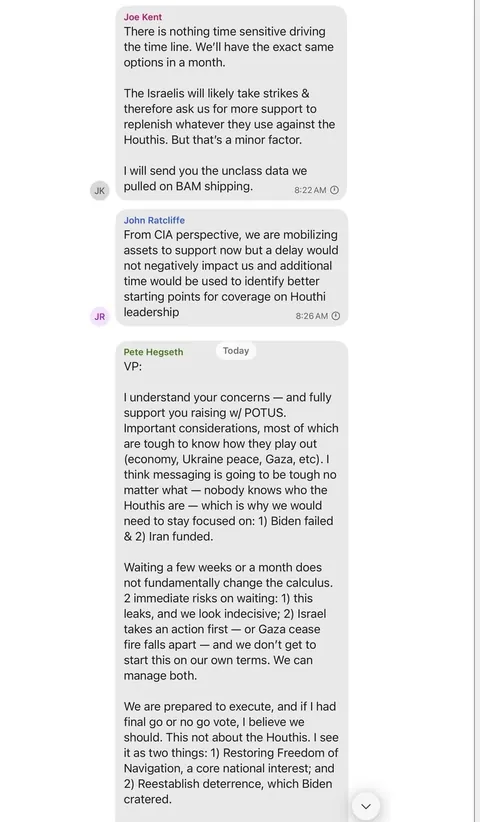 Le contenu entier des conversations Signal des USA sur les frappes au Yemen et la confirmation que leur but ultime est de nuire aux Européens