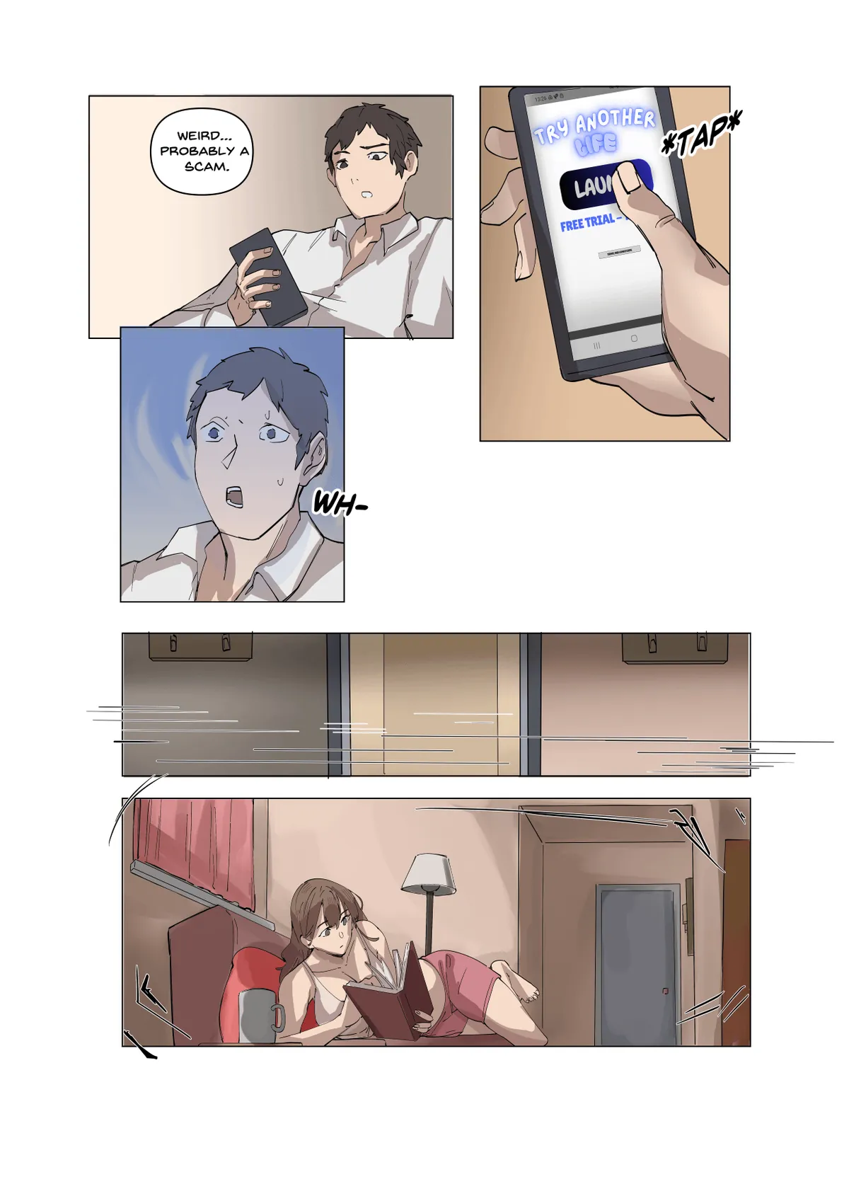 Welcome to Try Another Life, the app that lets you step into the shoes of others for a price. | Full comic on Possession Hub