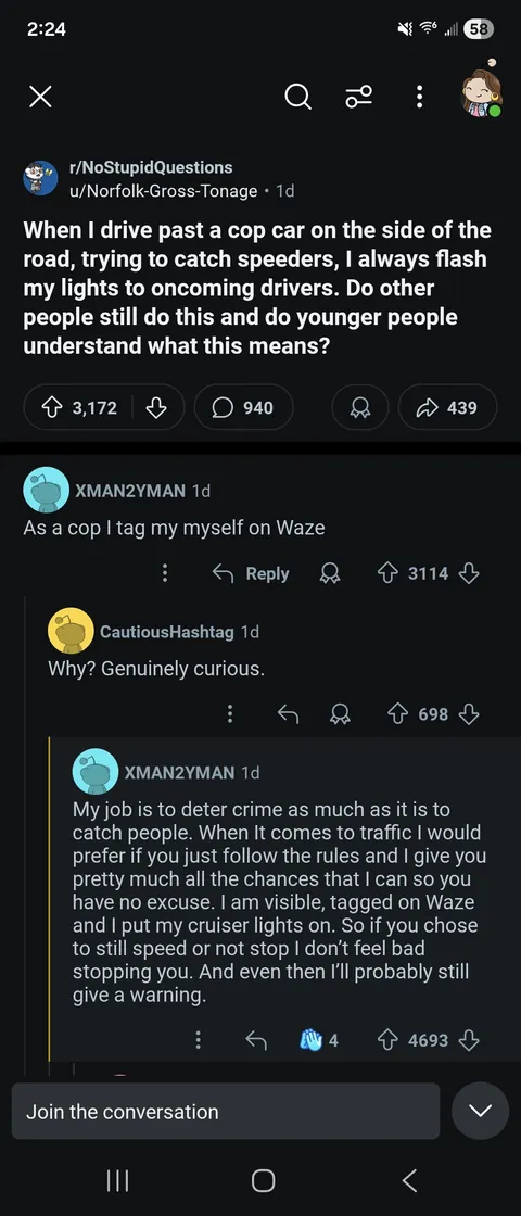 Giving people a head's up you're there so they don't get a ticket