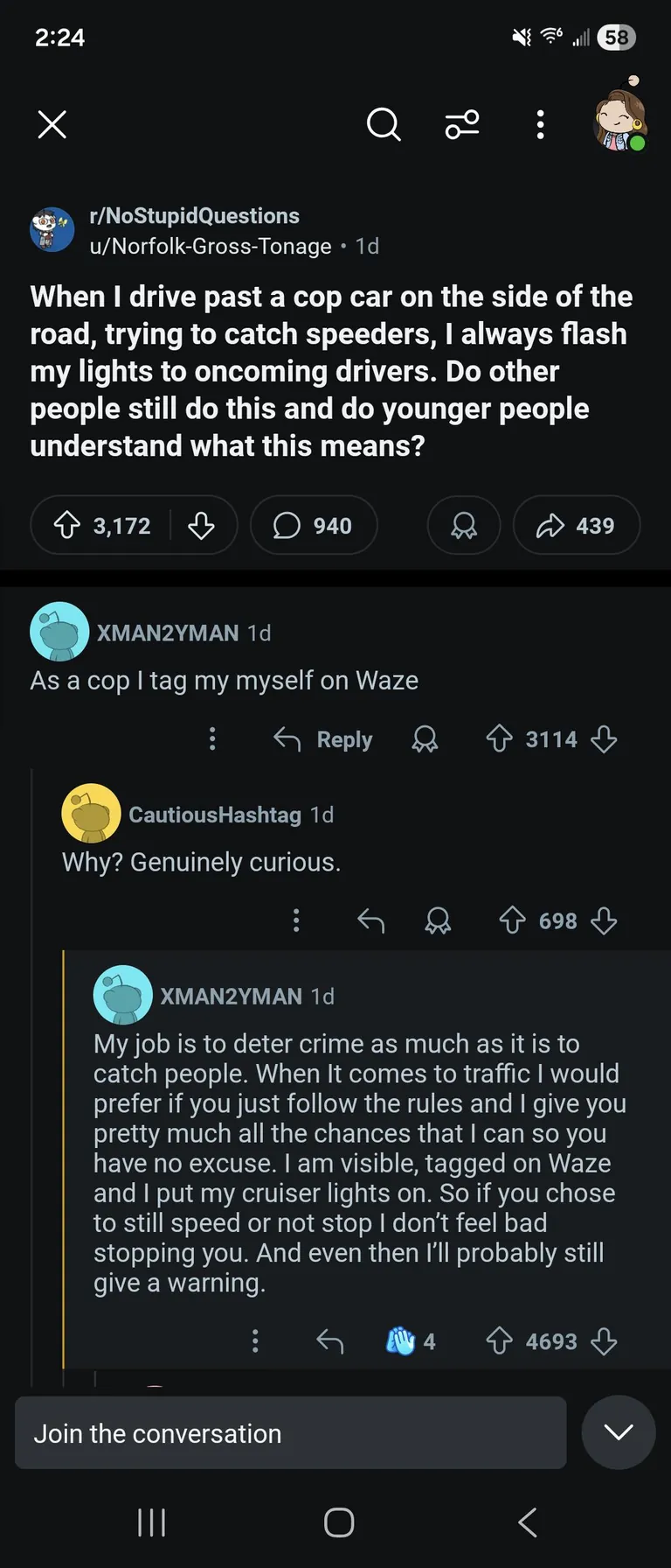 Giving people a head's up you're there so they don't get a ticket