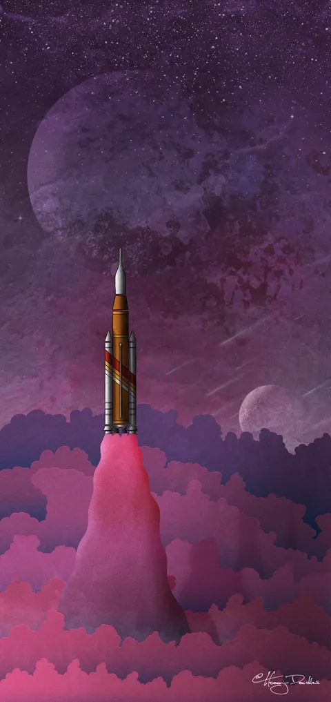 A digital painting inspired by the Artemis rocket (OC)
