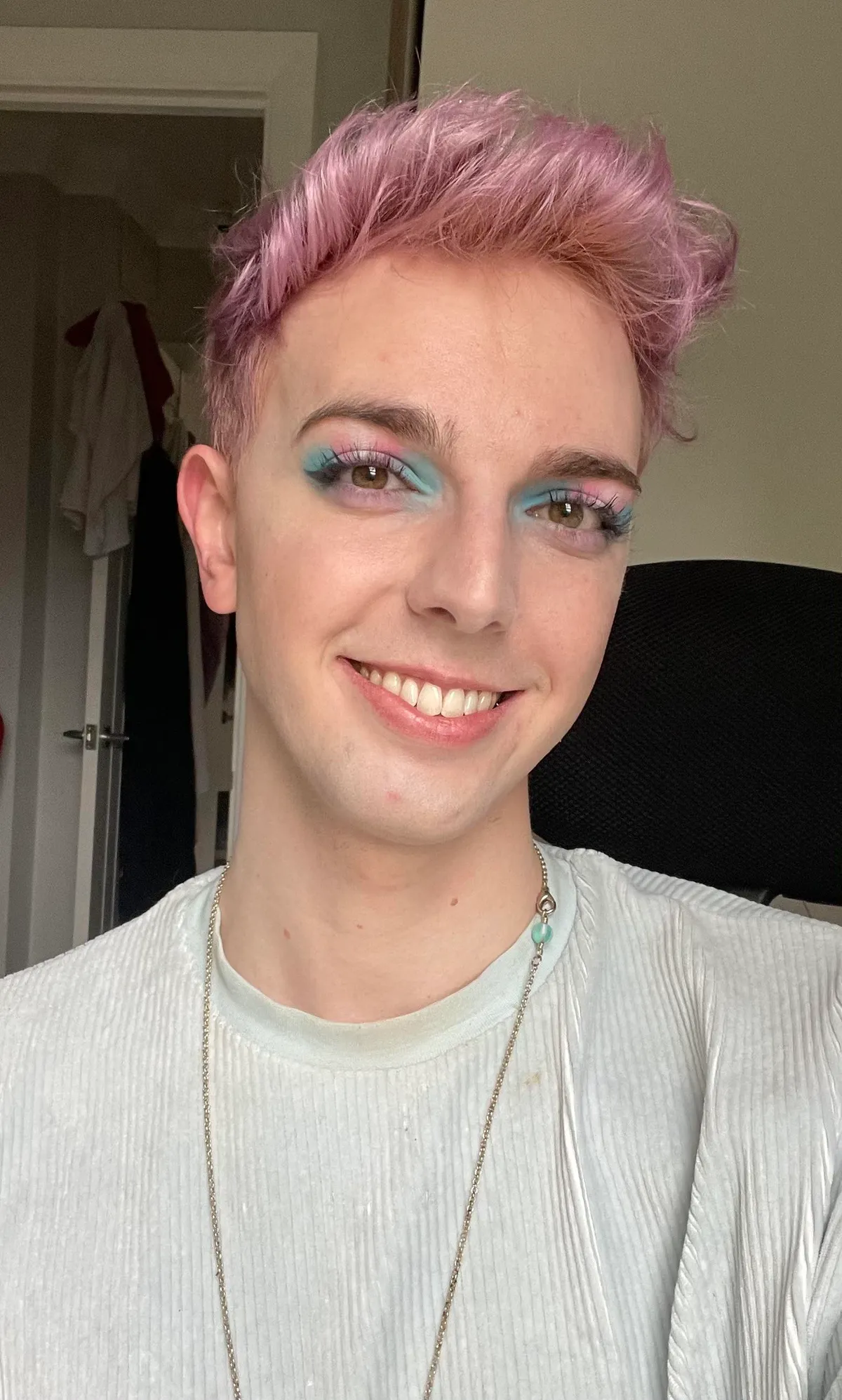 a trans flag make up look in honour of trans day of visibility 🏳️‍⚧️ i may be a day late, but it’s important we keep fighting for equality each and every day