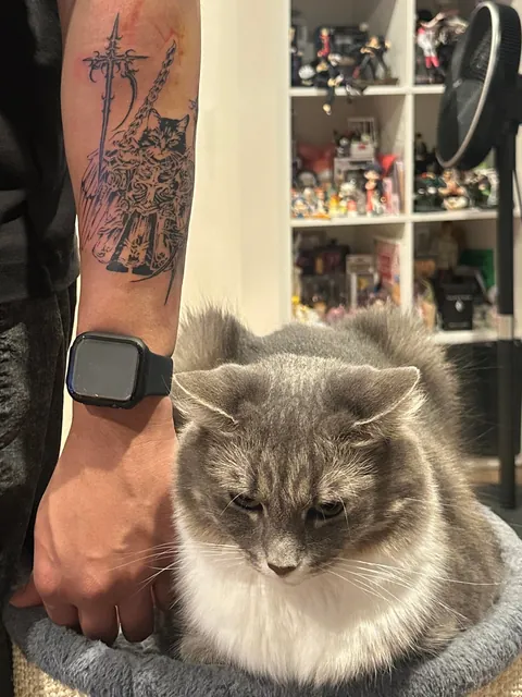 First Tattoo. My cat, Raine, as a knight. Knight Raine.