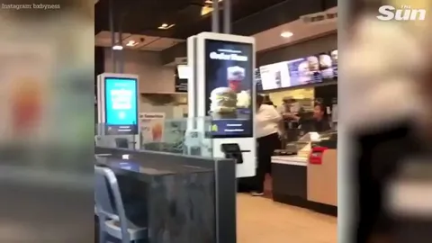 Trowing a milshake at a absolute unit of a McDonald's employee is not a good idea