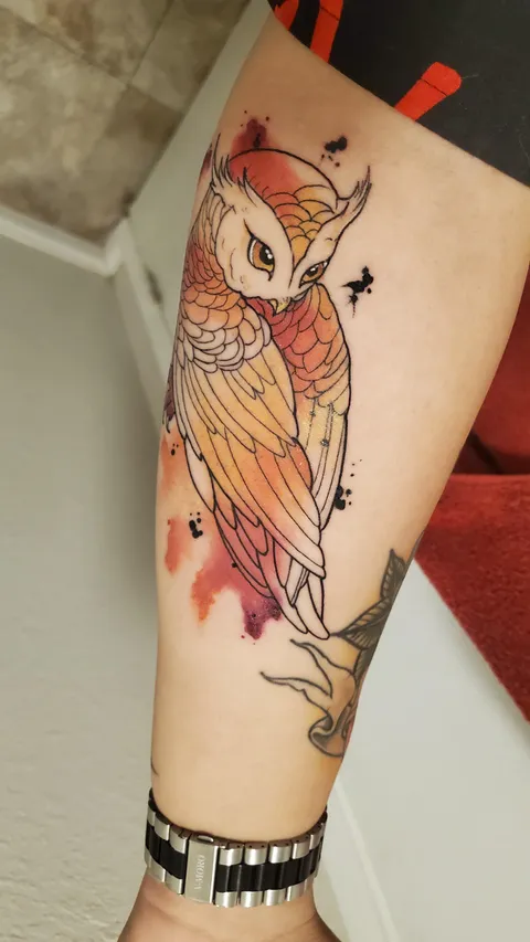 Owl by Eddie at Inksane tattoo, Tijuana Mexico