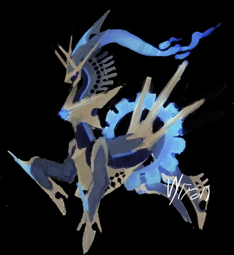 Sloppy concept for an alternate design for the Dialga in legends Arceus by Vyrron on Tumblr