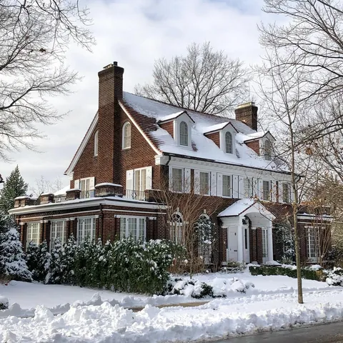 Federal-style house after the snow, Forest Hills Gardens, Queens, New York City.