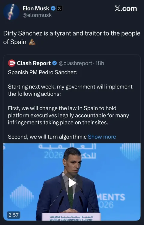 Musk against Sánchez over last announcement for upcoming IA and Social Media regulations in Spain
