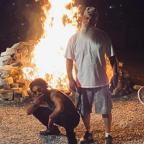 Me and my dad at the fire pit we just built