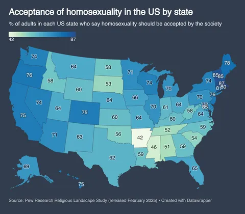 [OC] Acceptance of homosexuality in the US by state