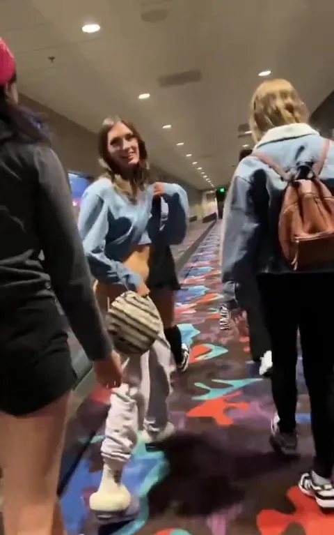 Stripping fully naked as she walks in the Casino